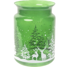 Grön glasvas med hjort- och granmönster
