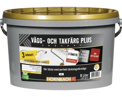 Vägg- och Takfärg Plus HORNBACH konserveringsmedelsfri 5L Vägg- och takfärg Plus i grå hink, innehåll 5 liter
