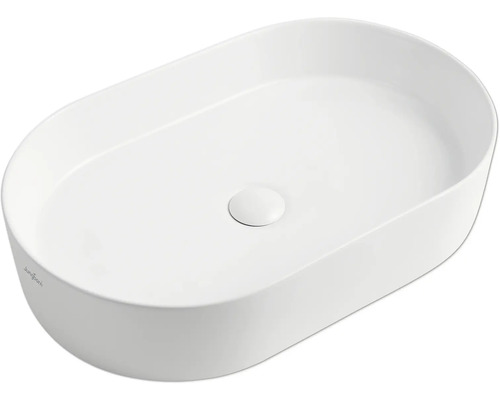 Vitt tvättställ för bänkmontage i oval form