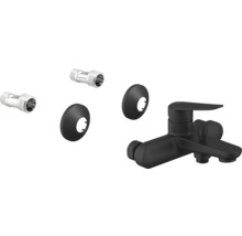 Duscharmatur i svart med S-anslutningar och rosetter