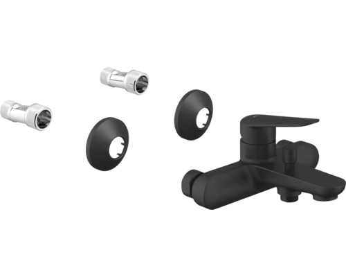 Duscharmatur i svart med S-anslutningar och rosetter