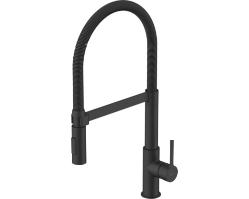 Svart köksblandare med flexibel pip