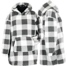 Fluffig överdimensionerad hoodie med rutmönster och huva