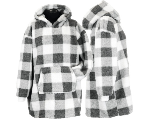 Fluffig överdimensionerad hoodie med rutmönster och huva
