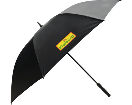 Öppet paraply med FloraSelf-logotyp