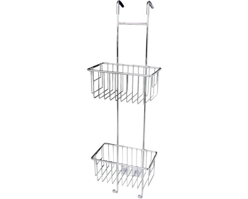 Duschhylla DEMERX Kabina med krok 2 hyllor krom blank rostfritt stål 22x77 cm Duschhylla med två förvaringskorgar i metall för upphängning