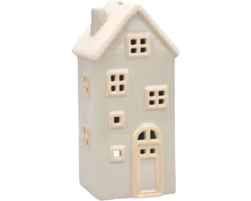 Dekorativt hus av keramik med fönster och dörr