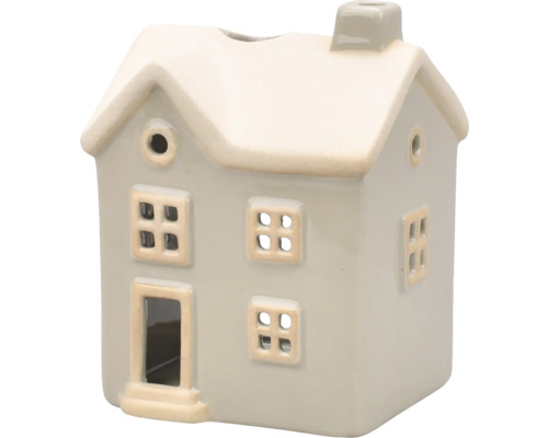 Dekorativt värmeljus i form av ett hus med fönster och skorsten