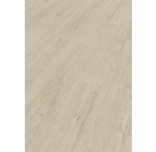 Ljust laminatgolv med träutseende.