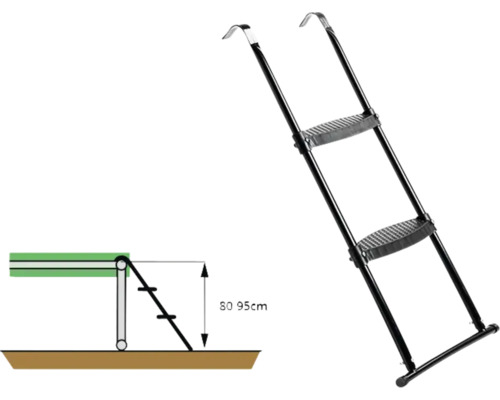 Trampolinstege med två steg och schematisk representation av höjden