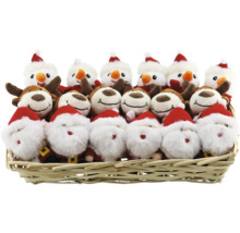 Korg med snögubbe, ren och jultomte plyschleksaker