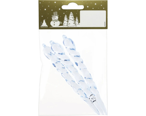 Förpackning med tre istappar av plast för dekoration