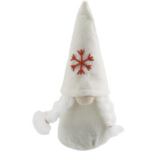 Dekorativ figur julnisse med röd snöflinga på mössan