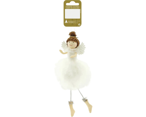 Julängel med pappersvingar och ben med strumpor som dekoration