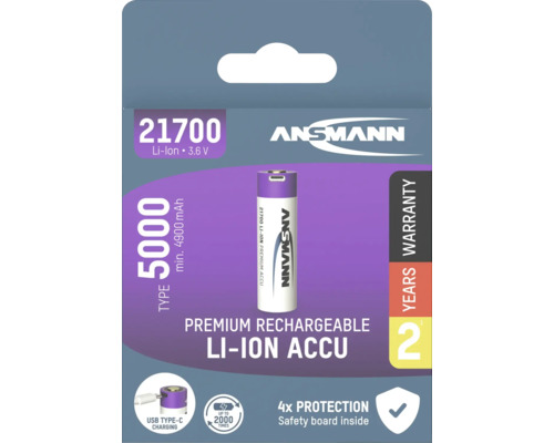 Ansmann 21700 litiumjonbatteri med USB Type-C-laddningsfunktion