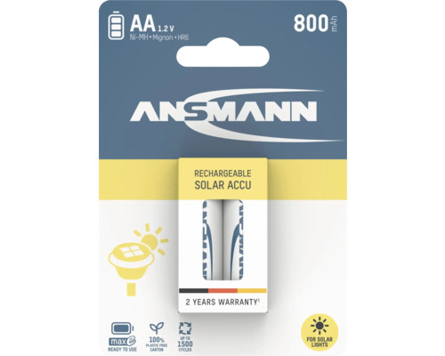 Ansmann solcellsbatterier, AA, uppladdningsbara, 800 mAh