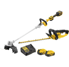DeWalt kombisystem med grästrimmer, häcksax, laddare och batterier