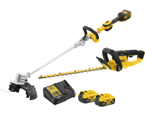 DeWalt kombisystem med grästrimmer, häcksax, laddare och batterier