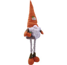 Dekorativ hösttomte med randiga ben och pumpa