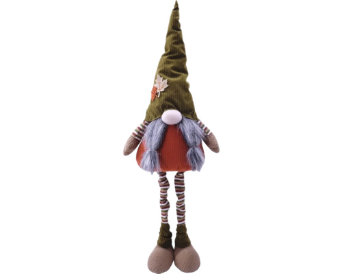 Dekorativ trädgårdstomte med skägg och höstlöv på hatten