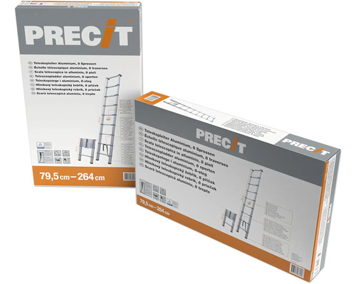 Förpackning för en teleskopisk aluminiumstege med åtta steg