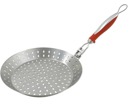 Grillpanna i metall med hål och handtag