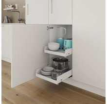 Kökslåda med utdragbara hyllor för förvaring av porslin och köksredskap