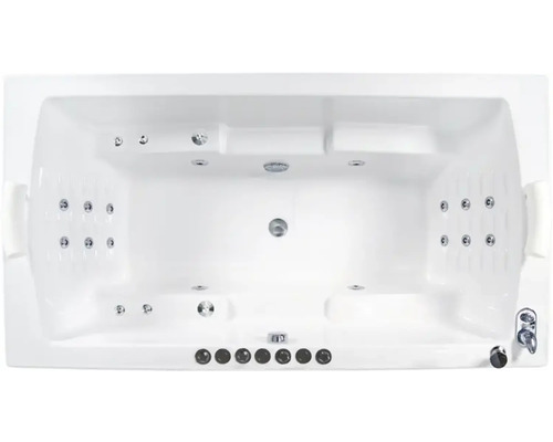 Ovanifrånvy av ett rektangulärt bubbelbadkar med munstycken