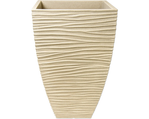 Rektangulär blomlåda med vågformad struktur för utomhusbruk.