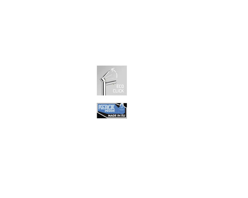 Eco Click vattenbesparande funktion symbol och Tillverkad i EU sigill