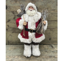 Dekorativ jultomtefigur med spö, tallkottar och presenter