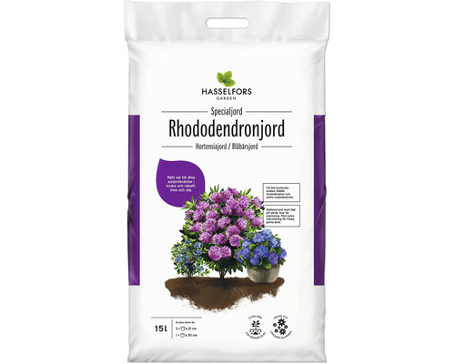 Säck rhododendronjord från Hasselfors Garden, specialjord för rhododendron, hortensia och blåbär