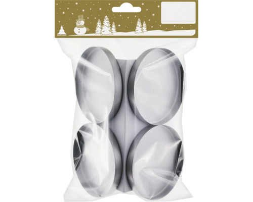 Fyra runda värmeljushållare i transparent förpackning