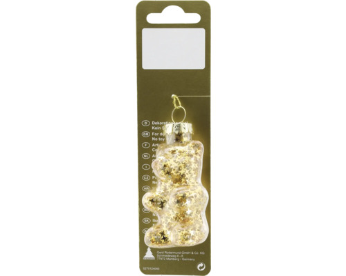 Julgranshänge björn glas 4x8cm guld Julgransdekoration Teddy med stjärnor