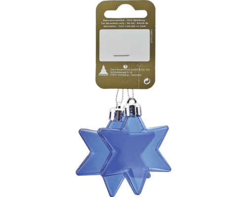 Blå stjärnformade julgranskulor på hängkort