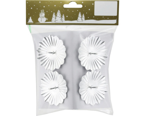 Förpackning med fyra silverfärgade julstjärnehängen