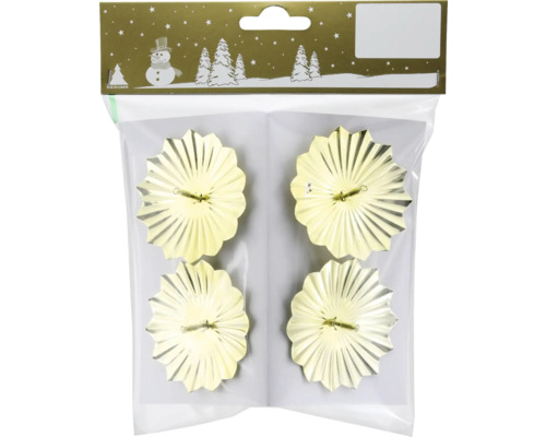 Förpackning med fyra guldiga ljusstakar för julgranen