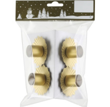 Fyra guldfärgade möbelknoppar i en transparent förpackning