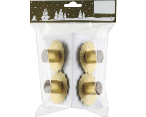 Fyra guldfärgade möbelknoppar i en transparent förpackning