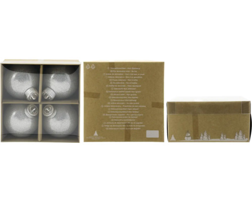 Kula 4-pack plast Ø8cm silver Fyra silverfärgade julgranskulor i en förpackning