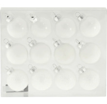 Set med tolv julgranskulor i glas