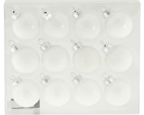 Kulor glas12-pack Ø30mm vita Set med tolv julgranskulor i glas