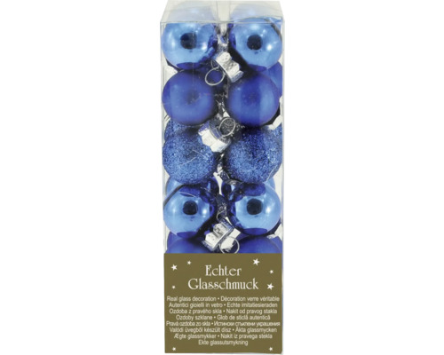 Kula 24-pack glas Ø2cm blå Förpackning med blå julgranskulor i glas