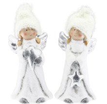 Två julängelfigurer med mössa och vingar