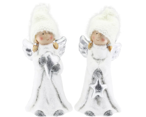 Två julängelfigurer med mössa och vingar
