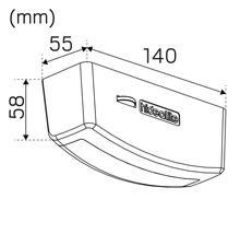 Mått på Hidealite lampa: 55 mm x 140 mm x 58 mm