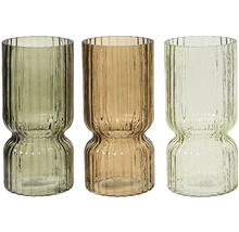 Tre räfflade glasvaser