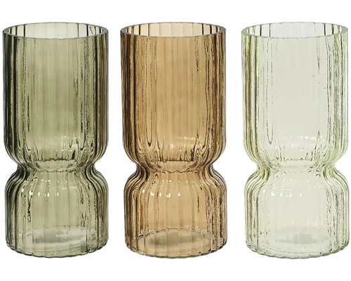 Glasvas Ø11x23cm blandade färger Tre räfflade glasvaser