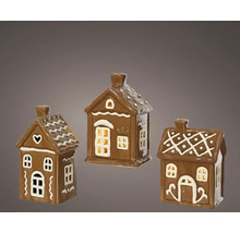 Tre dekorativa pepparkakshus av keramik med belysning