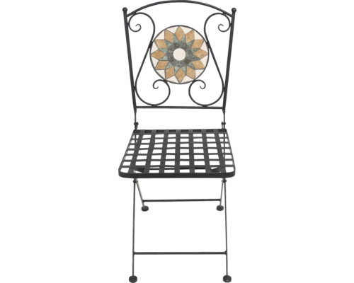 Trädgårdsstol av metall med mosaikmönster på ryggstödet